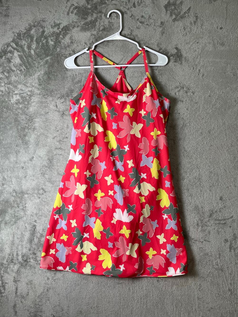 Outdoor Voices Pink Butterfly Print Strappy Athletic Exercise Mini Dress Size XL